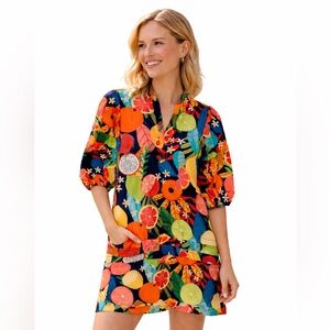 EUC!! Maude Vivante Freya Fruit Forest Midi Length Floral 100% Cotton Poplin